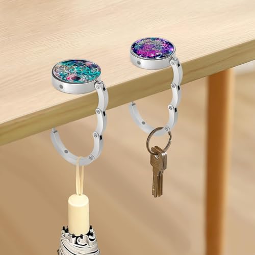 HASTHIP® 6PCS Aesthetic Mandala Metal Desk Bag Hanger Portable Folding Ring for Table Office Aluminum Alloy Removable Hooks Handbag Backpack HASTHIP® 6PCS Aesthetic Mandala Metal Desk Bag Hanger Portable Folding Ring for Table Office Aluminum Alloy Removable Hooks Handbag Backpack